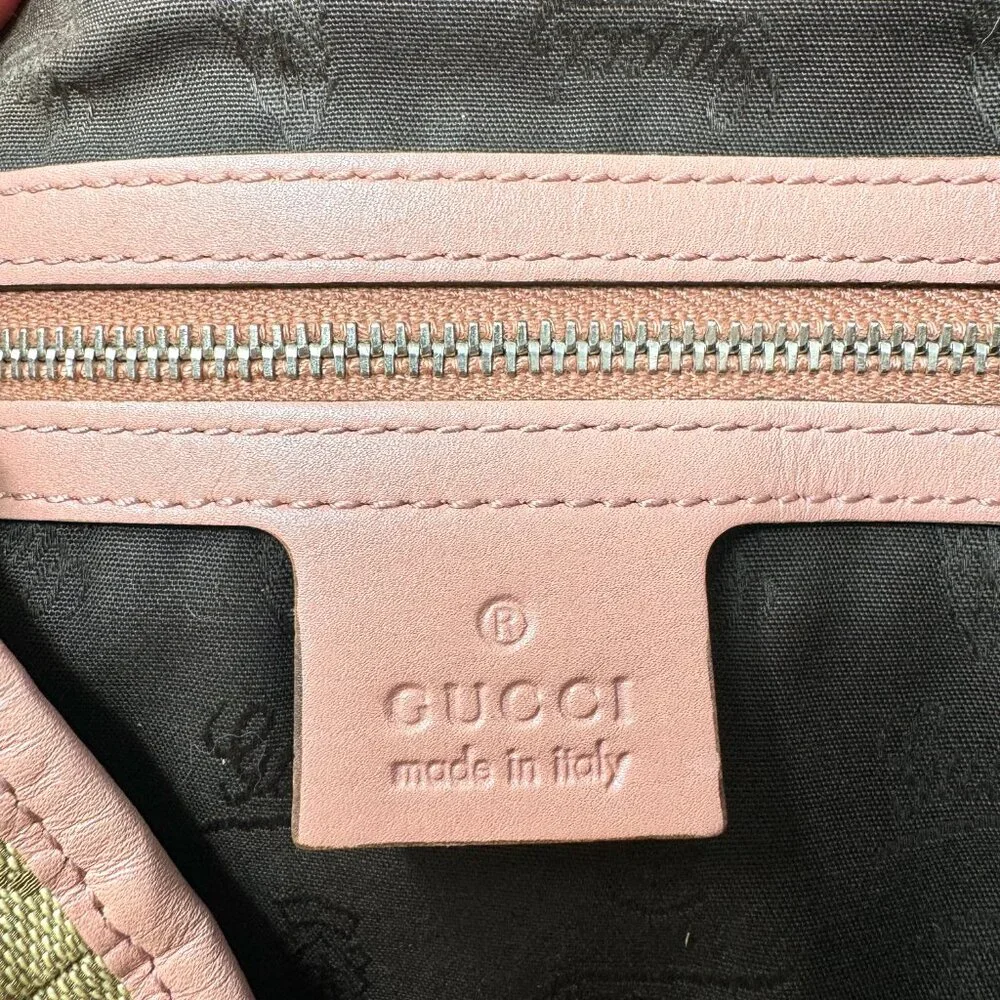 Gucci Beige GG Canvas Tote with Pink Trim and Gold Hardware